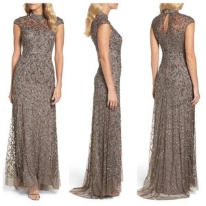 NEW Adrianna Papell Turtle Neck Embellished Gown